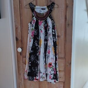 Catimini Black & White Floral Halter Dress with Pink & Yellow Accents